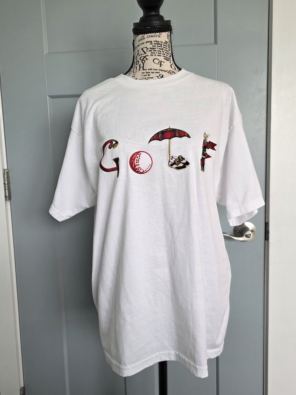 Vintage Jerzees Golf Embroidered Graphic Tee White Top Heavyweight 90s L